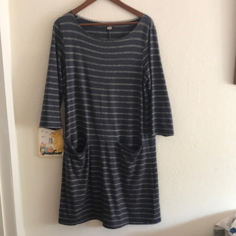 Garnet Hill blue and grey striped dress